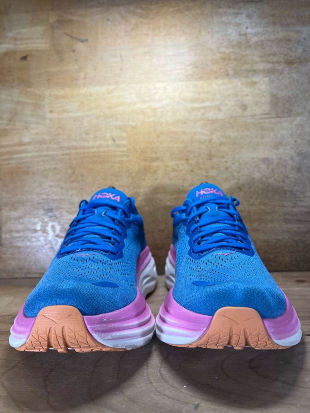 Hoka One One Bondi 8 REFLECTIVE Womens Size 9 Running Shoes Sneakers Blue Pink - Picture 2 of 12